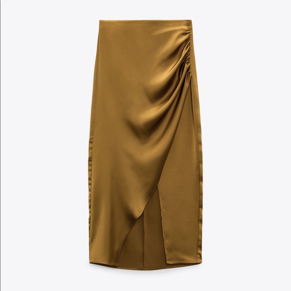 Zara Satin Effect Ruched Midi Skirt - Picture 5 of 12